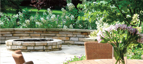 Barrington, Stone Patio, Stone Seat Wall, Stone Fire Pit, Landscape Design